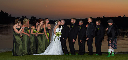 Wedding party photo taken at New Hampshire sunset