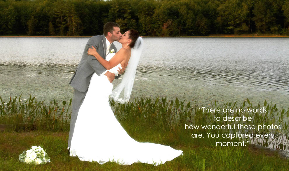 photo of bride and groom by NH lake