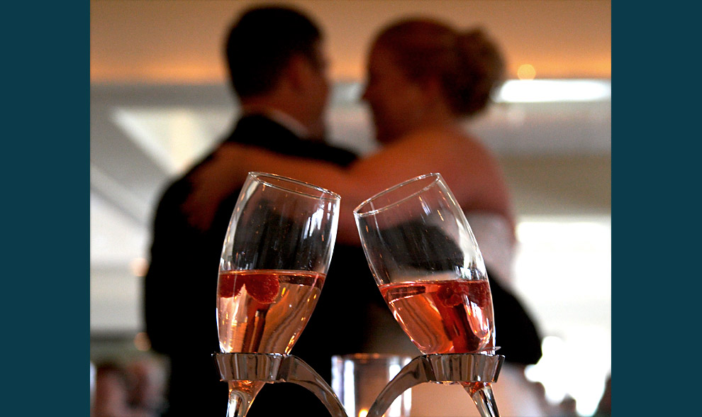 champagne glasses at a wedding reception