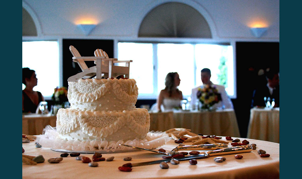 photo of wedding cake at wedding reception